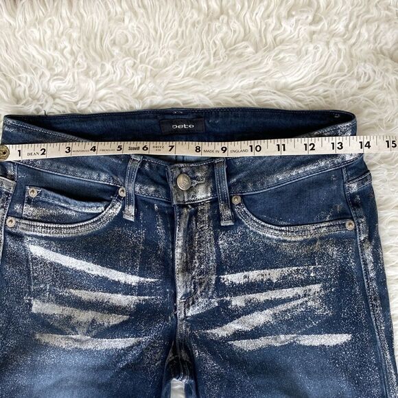 Bebe Precious Metal Icon Silver Rain Metallic Denim Jeans Size 27 Made USA 🇺🇸 - Picture 8 of 12